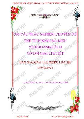 300 Câu trắc nghiệm Chuyên đề thể tích khối đa diện và khoảng cách